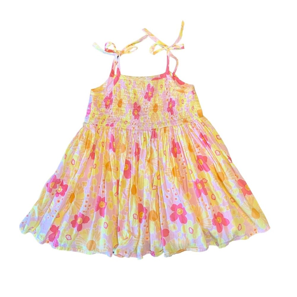 ESPRIT Summer Dress Girls 18 Months Floral Yellow Pink Smocked Flowers Toddler